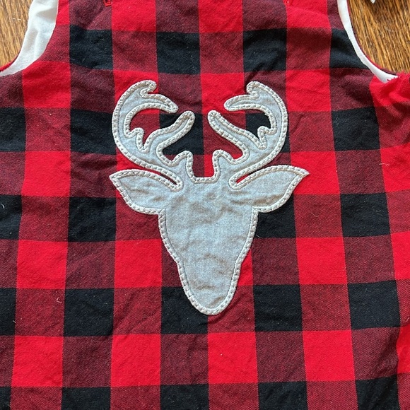 RED AND BLACK BUFFALO PLAID WITH GREY REINDEER DRESS - 12M - Picture 3 of 10